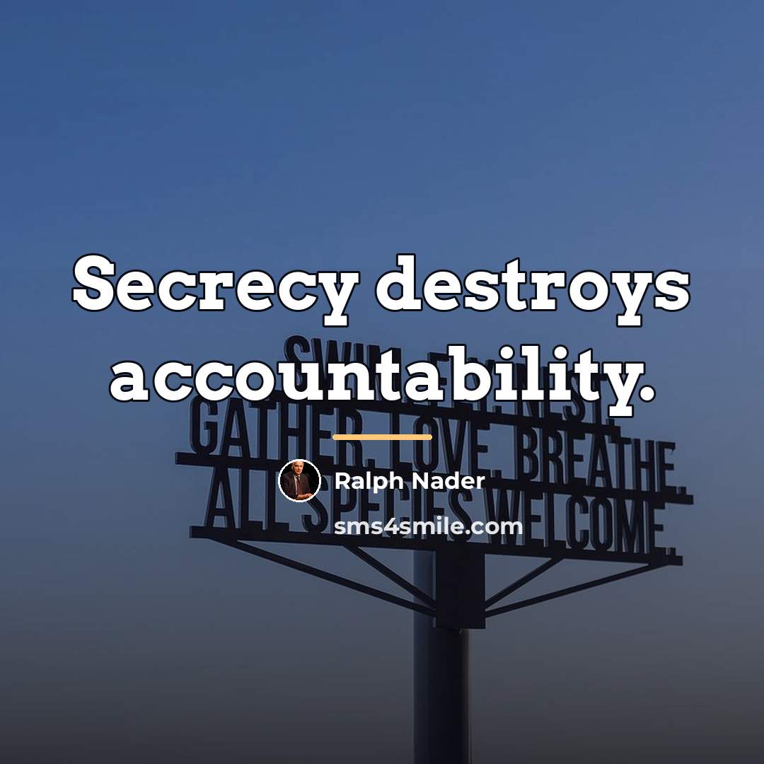“Secrecy destroys accountability.…” quote by Ralph Nader