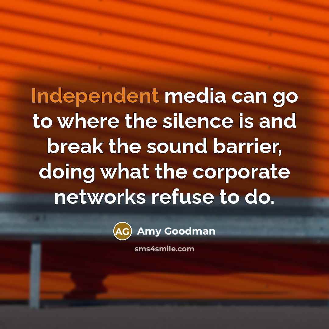 “Independent media can go to where the silence is and…” quote by Amy Goodman