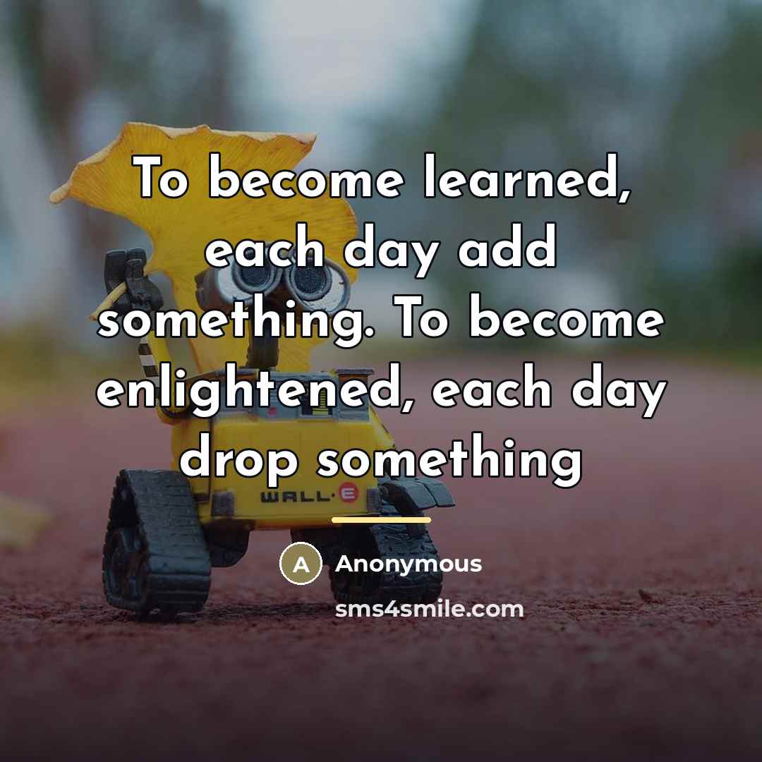 “To become learned, each day add something. To become enlightened,…” quote by Anonymous