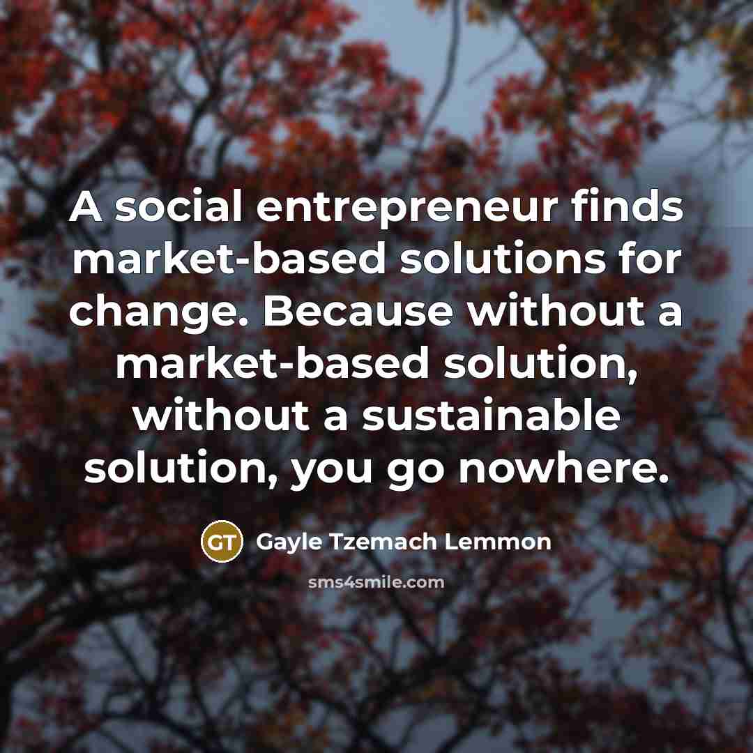 “A social entrepreneur finds market-based solutions for change. Because without…” quote by Gayle Tzemach Lemmon