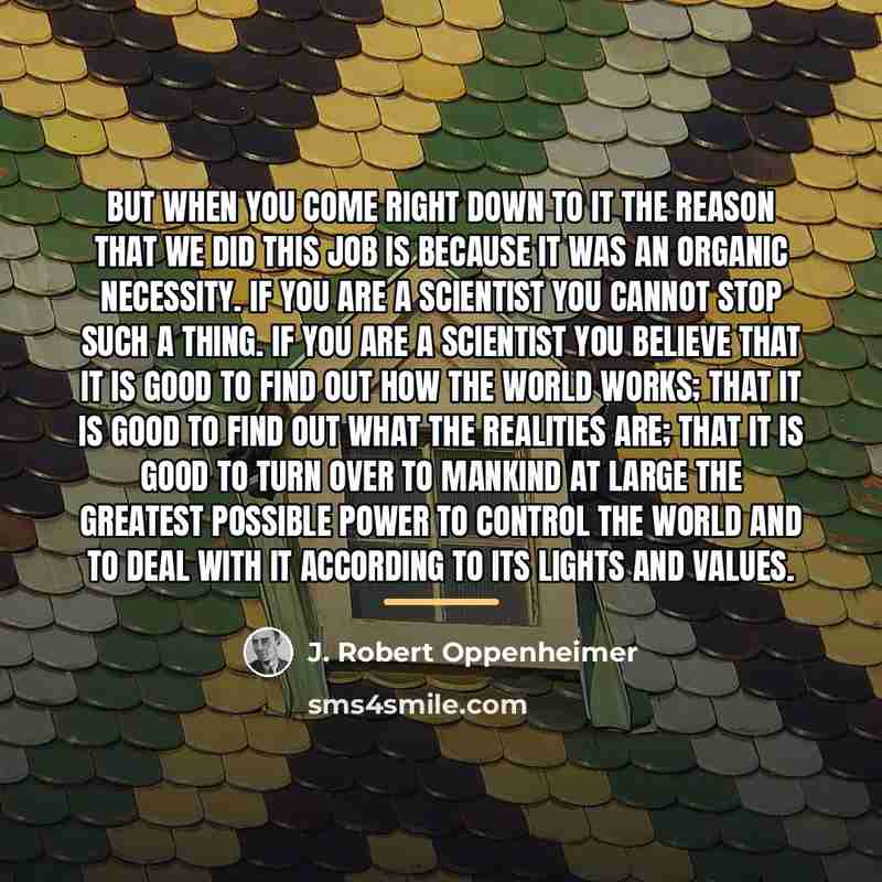 “But when you come right down to it the reason…” quote by J. Robert Oppenheimer