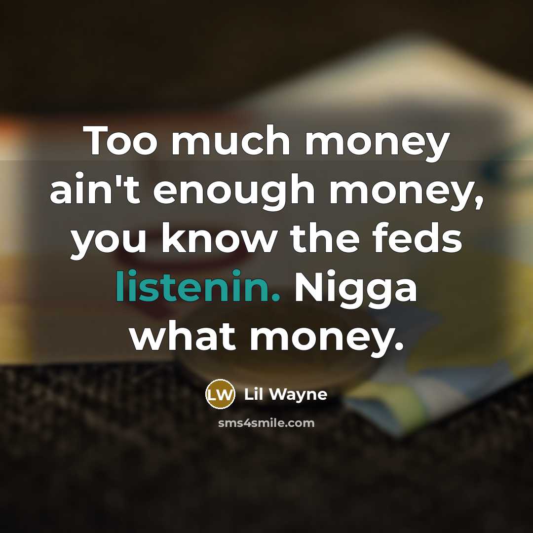 “Too much money ain't enough money, you know the feds…” quote by Lil Wayne