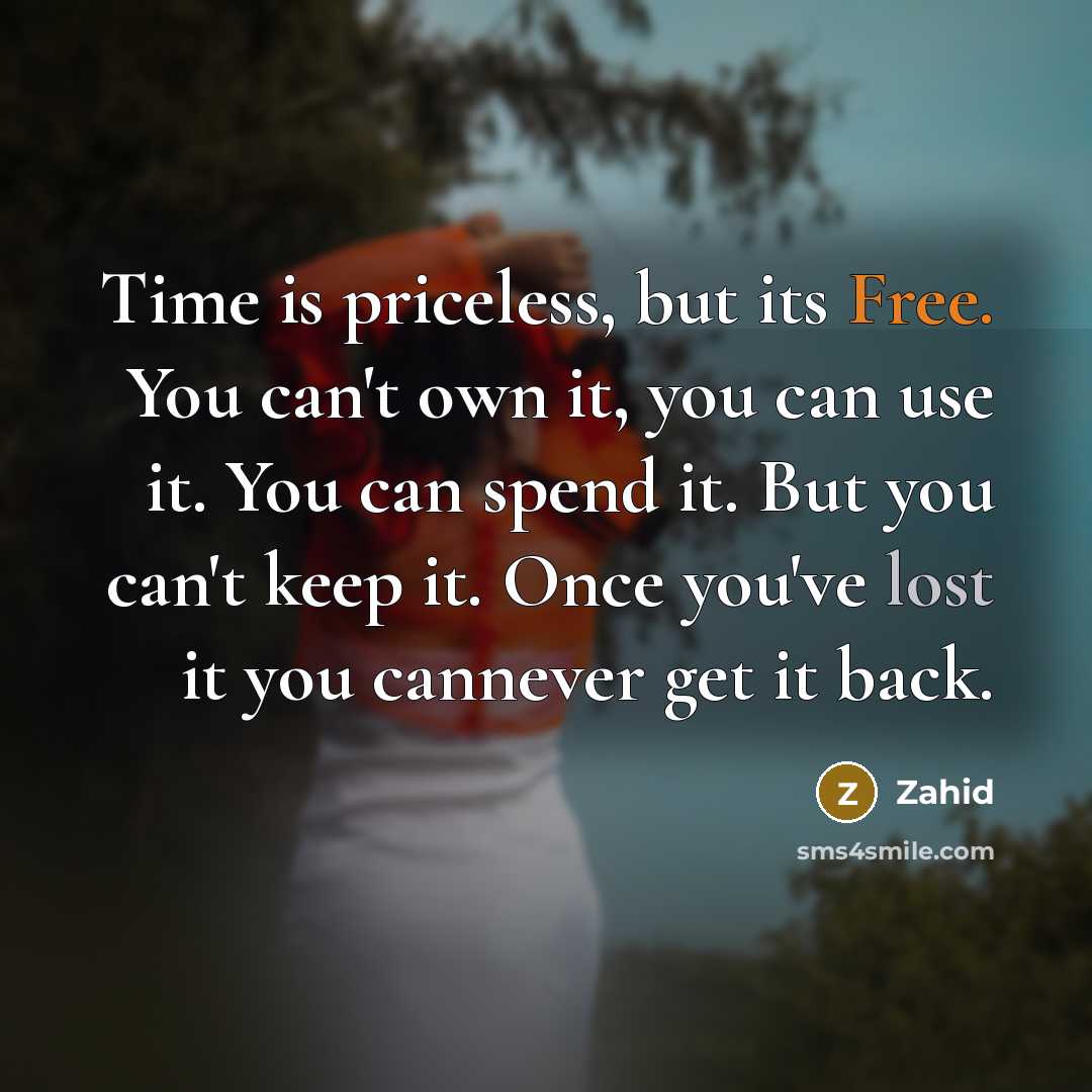 “Time is priceless, but its Free. You can't own it, you can use it. You can spend it. But you can't keep it. Once you've lost it you cannever get it back.” quote by Zahid