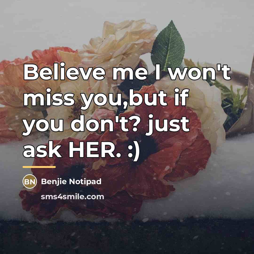 “Believe me I won't miss you,but if you don't? just…” quote by Benjie Notipad