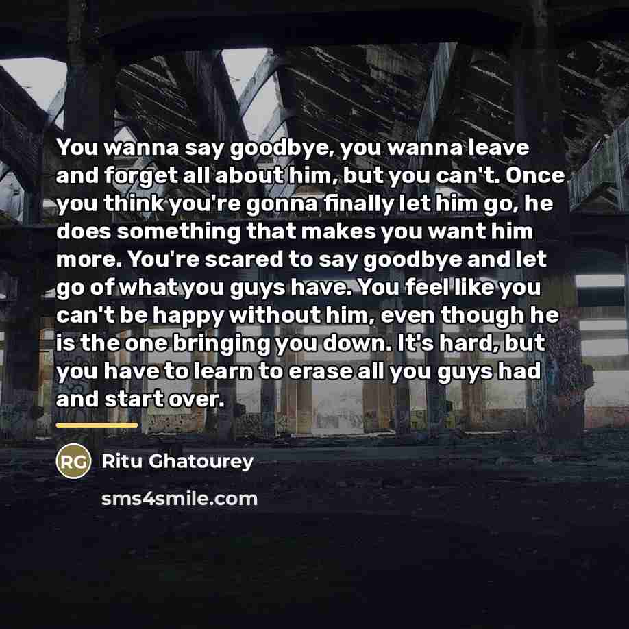 “You wanna say goodbye, you wanna leave and forget all…” quote by Ritu Ghatourey