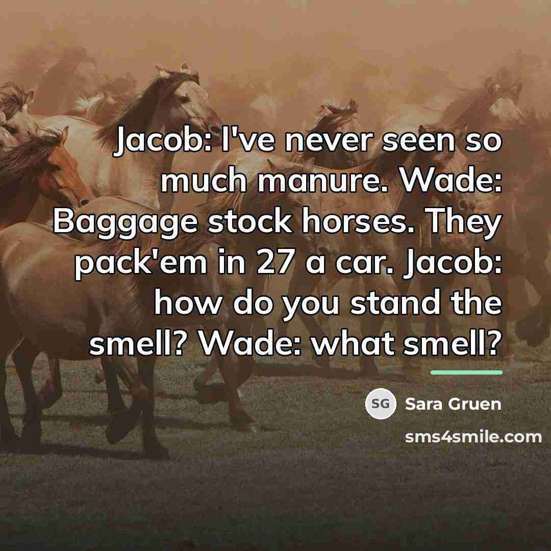 “Jacob: I've never seen so much manure. Wade: Baggage stock…” quote by Sara Gruen