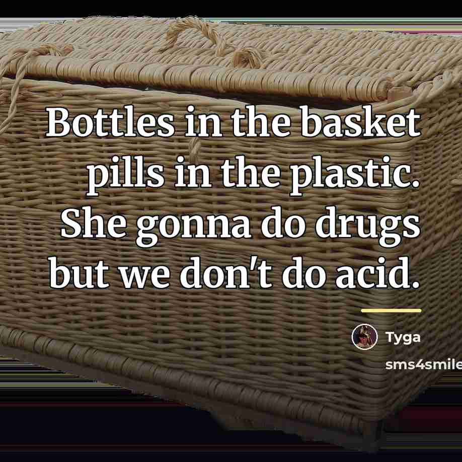 “Bottles in the basket pills in the plastic. She gonna…” quote by Tyga