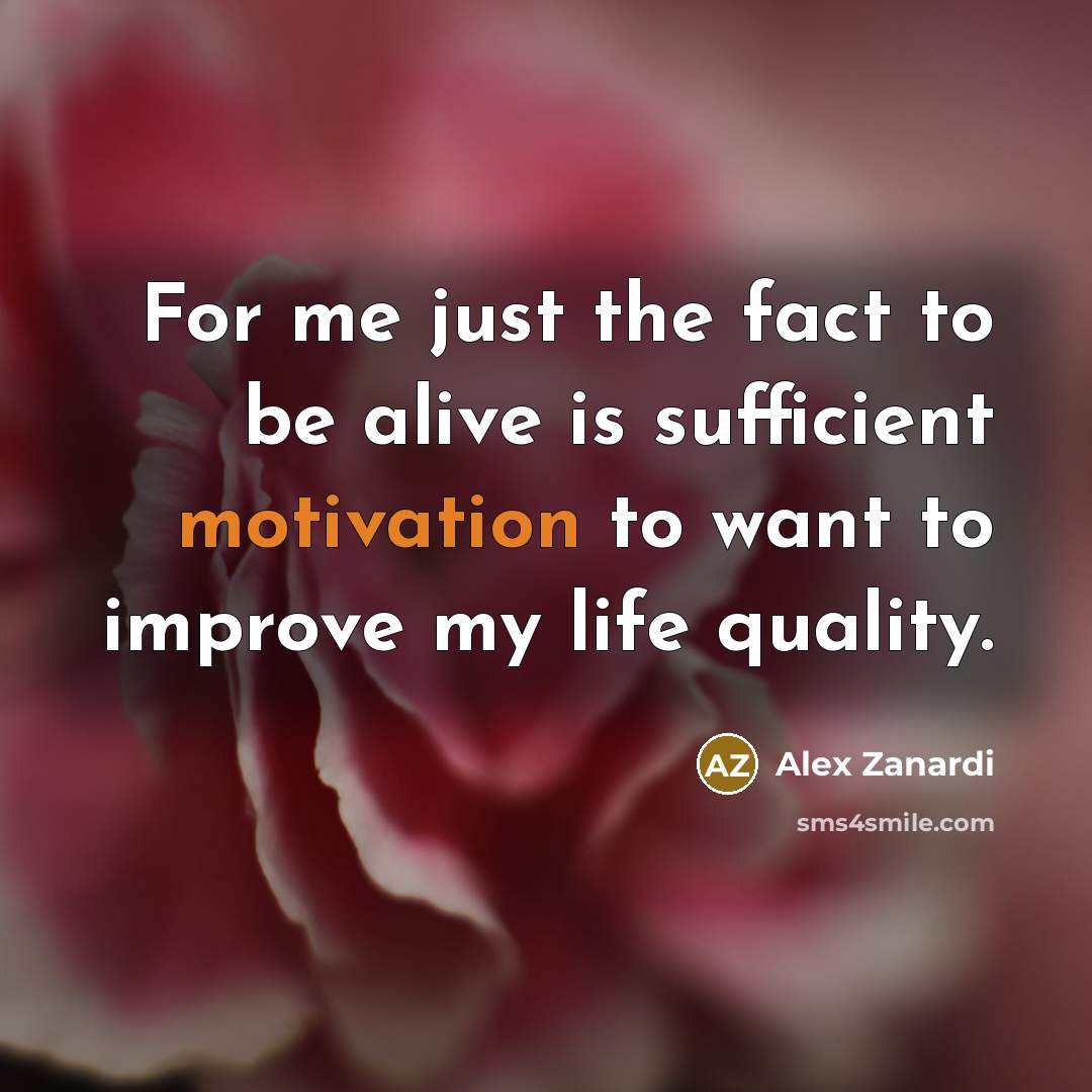 “For me just the fact to be alive is sufficient…” quote by Alex Zanardi