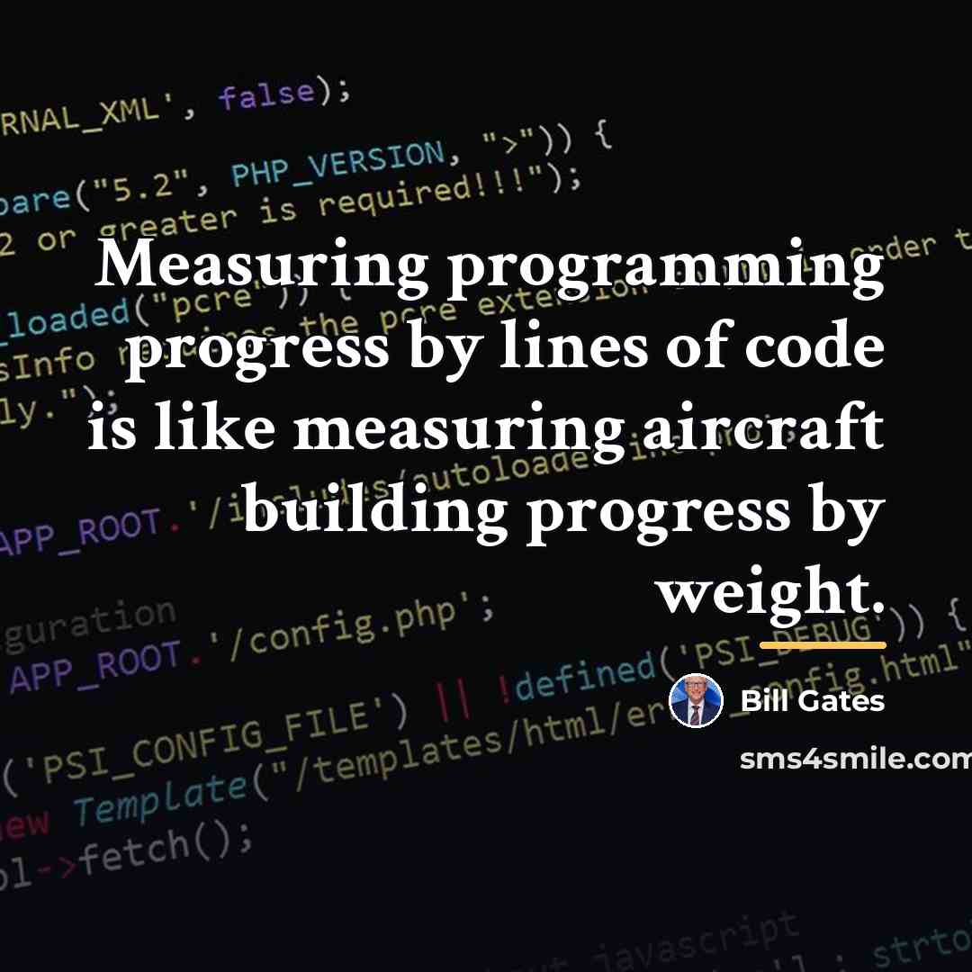 “Measuring programming progress by lines of code is like measuring…” quote by Bill Gates