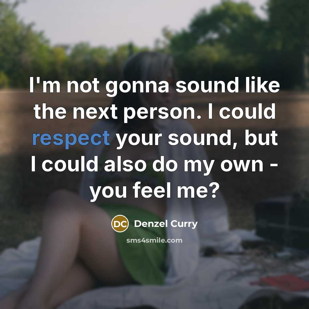 “I'm not gonna sound like the next person. I could respect your sound, but I could also do my own - you feel me?” quote by Denzel Curry