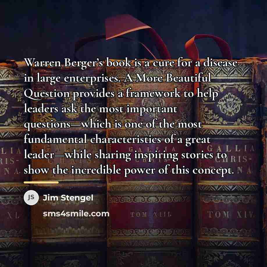 “Warren Berger’s book is a cure for a disease in…” quote by Jim Stengel