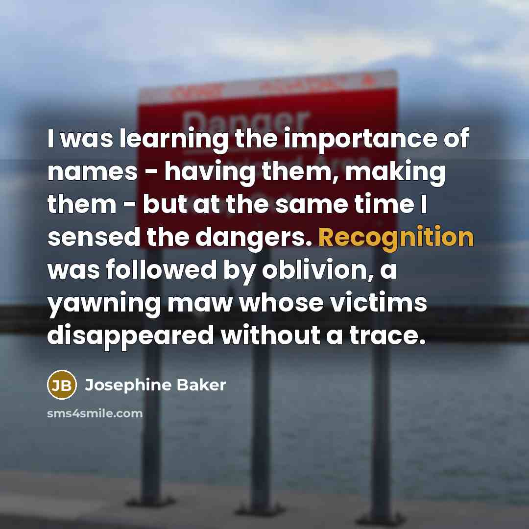 “I was learning the importance of names - having them,…” quote by Josephine Baker