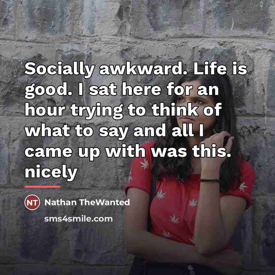 “Socially awkward. Life is good. I sat here for an…” quote by Nathan TheWanted