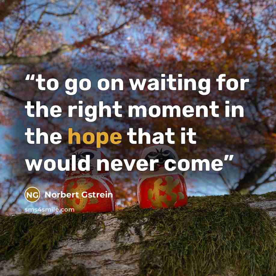 “to go on waiting for the right moment in the hope that it would never come” quote by Norbert Gstrein