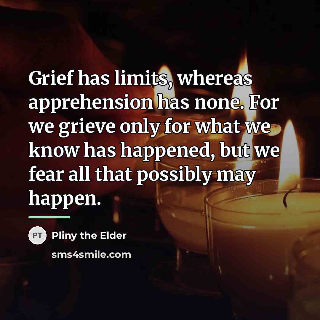 “Grief has limits, whereas apprehension has none. For we grieve…” quote by Pliny the Elder