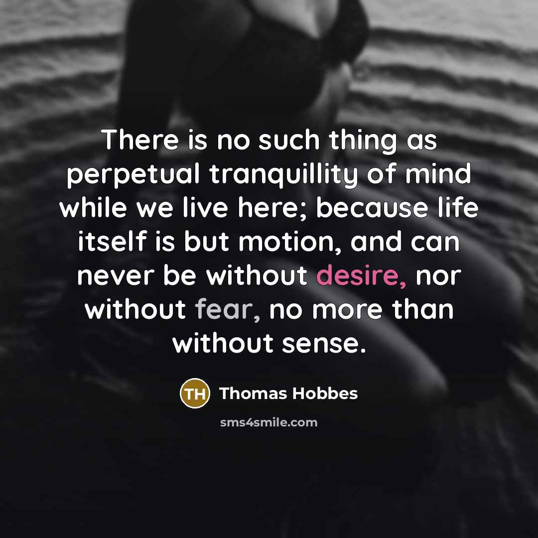 “There is no such thing as perpetual tranquillity of mind…” quote by Thomas Hobbes
