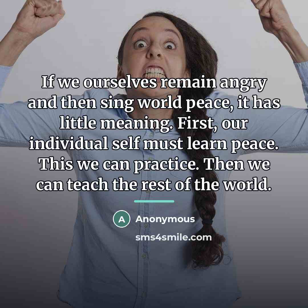 “If we ourselves remain angry and then sing world peace,…” quote by Anonymous