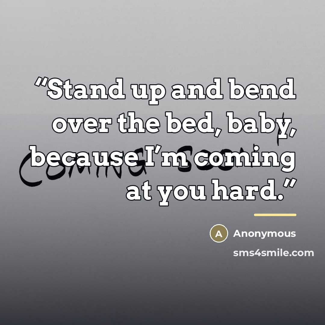“Stand up and bend over the bed, baby, because I’m coming at you hard.” quote by Anonymous