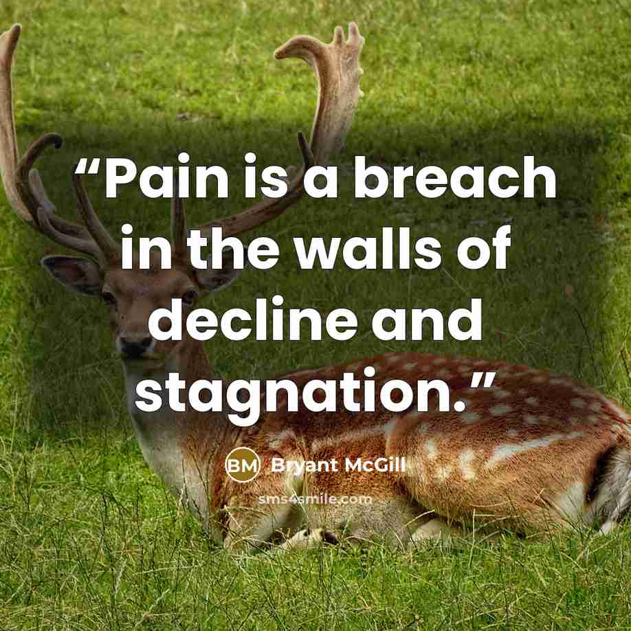 “Pain is a breach in the walls of decline and stagnation.” quote by Bryant McGill