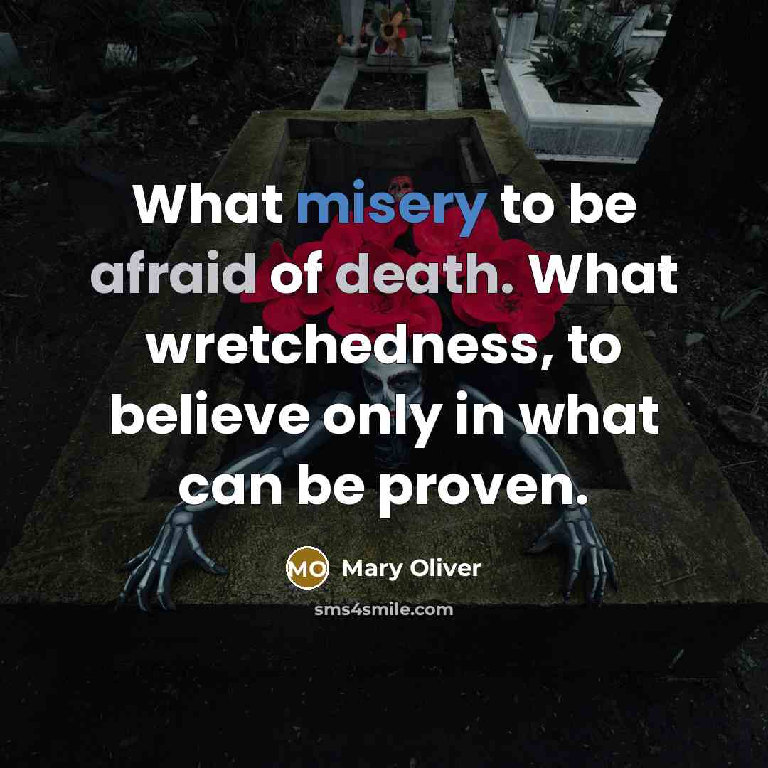 “What misery to be afraid of death. What wretchedness, to…” quote by Mary Oliver