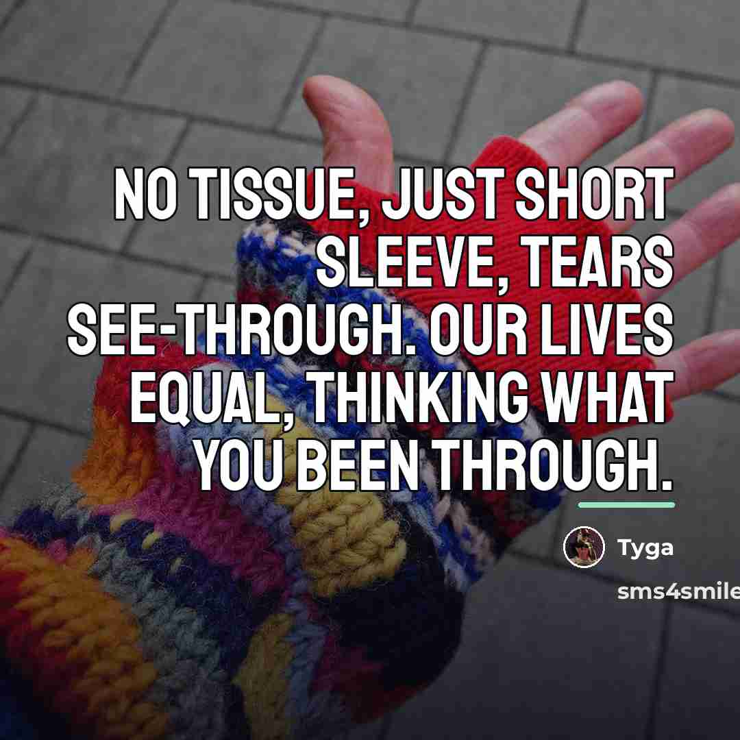 “No tissue, just short sleeve, tears see-through. Our lives equal,…” quote by Tyga