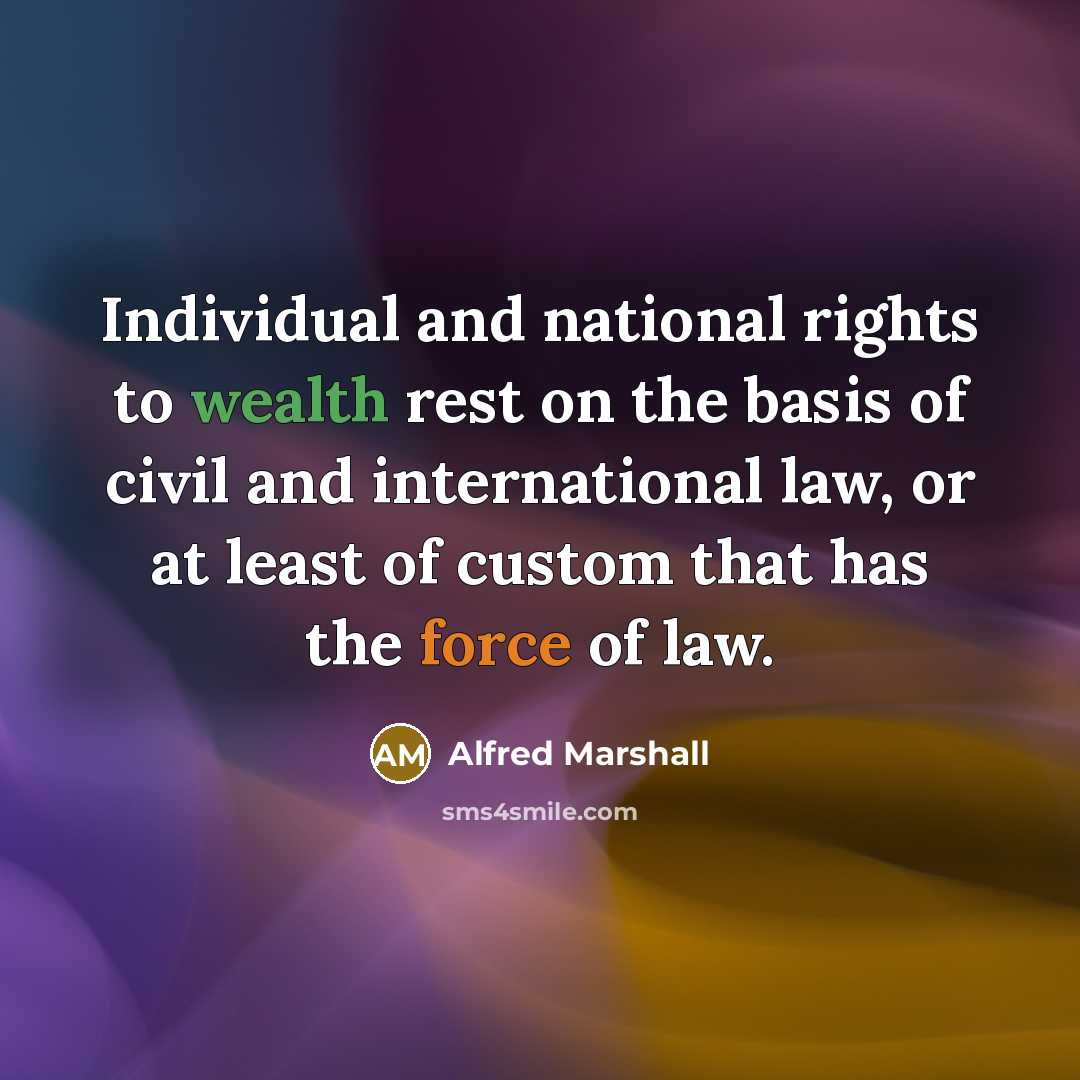 “Individual and national rights to wealth rest on the basis…” quote by Alfred Marshall