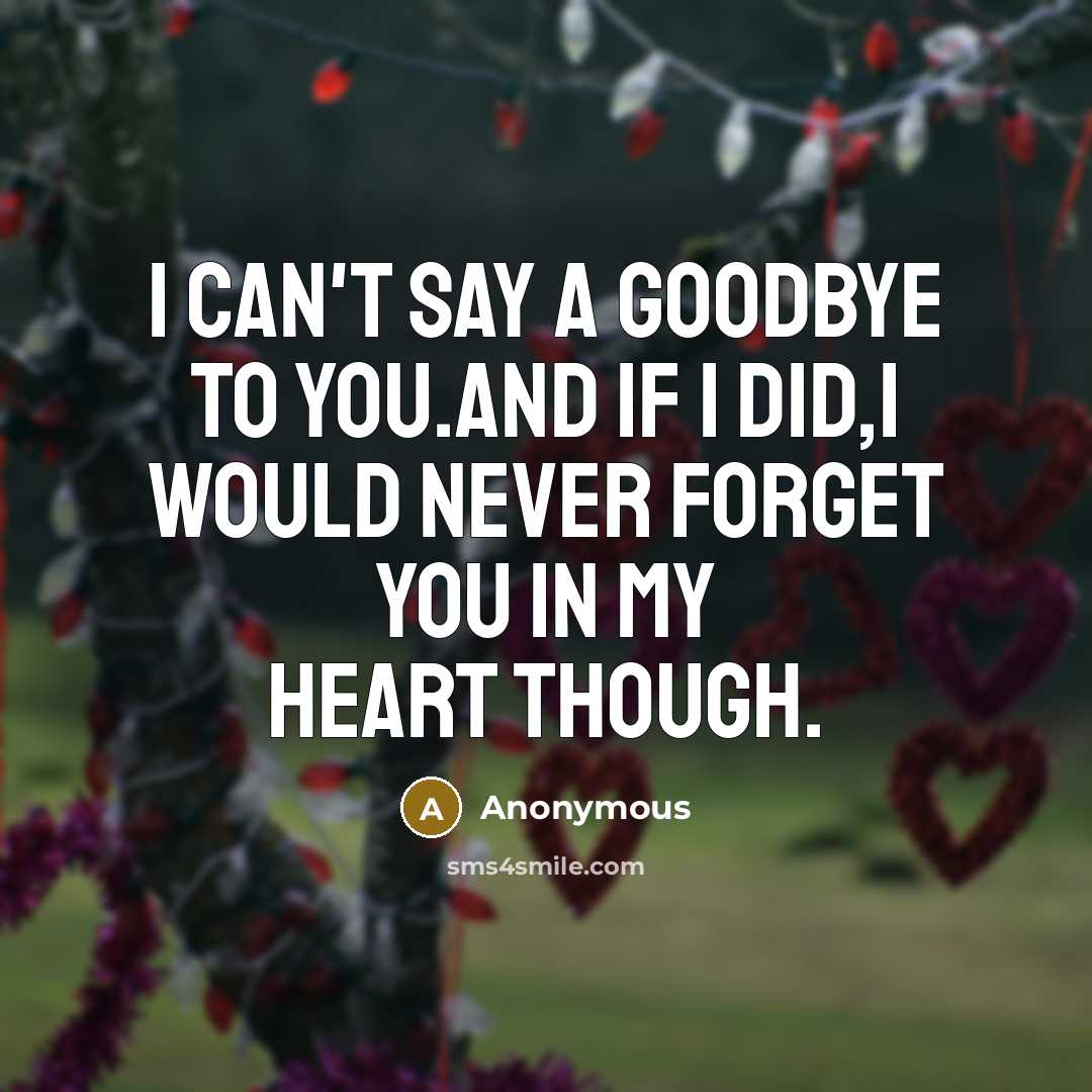 “I can't say a Goodbye to you.And If I did,I would never forget you in my heart though.” quote by Anonymous