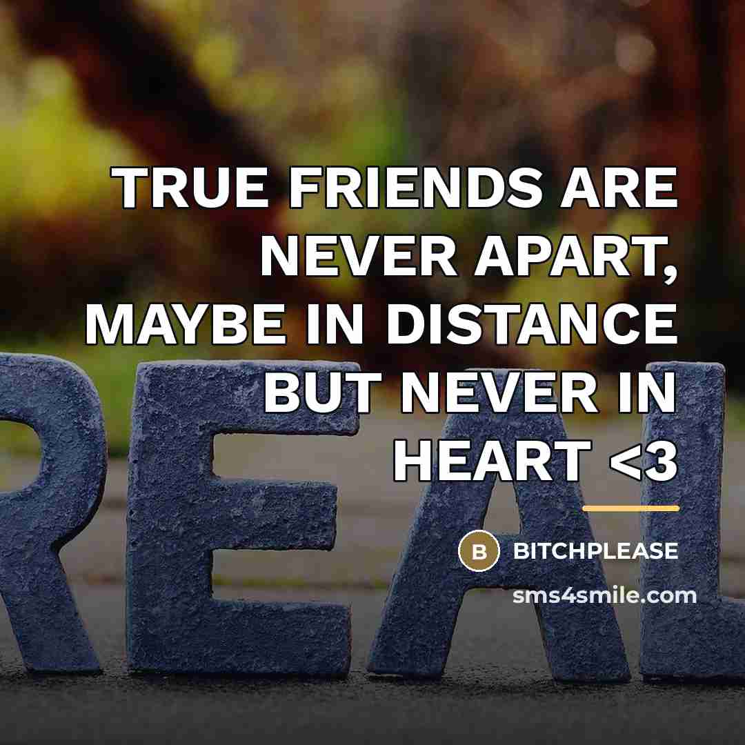 “TRUE FRIENDS ARE NEVER APART, MAYBE IN DISTANCE BUT NEVER…” quote by Bitchplease