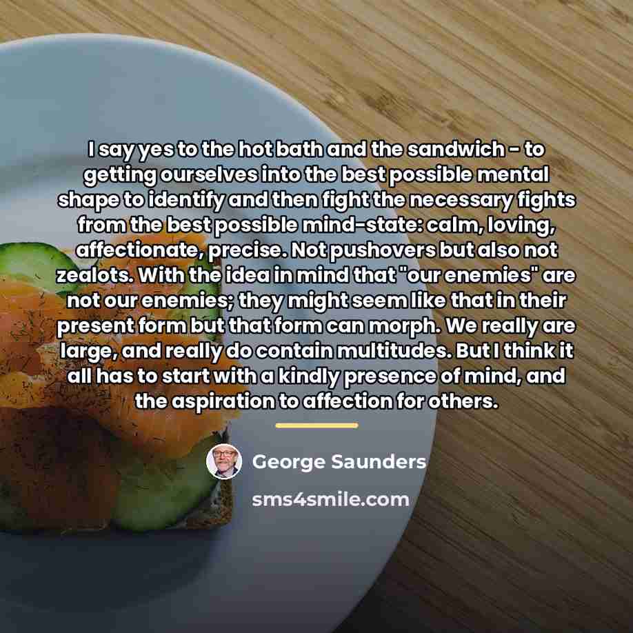 “I say yes to the hot bath and the sandwich…” quote by George Saunders