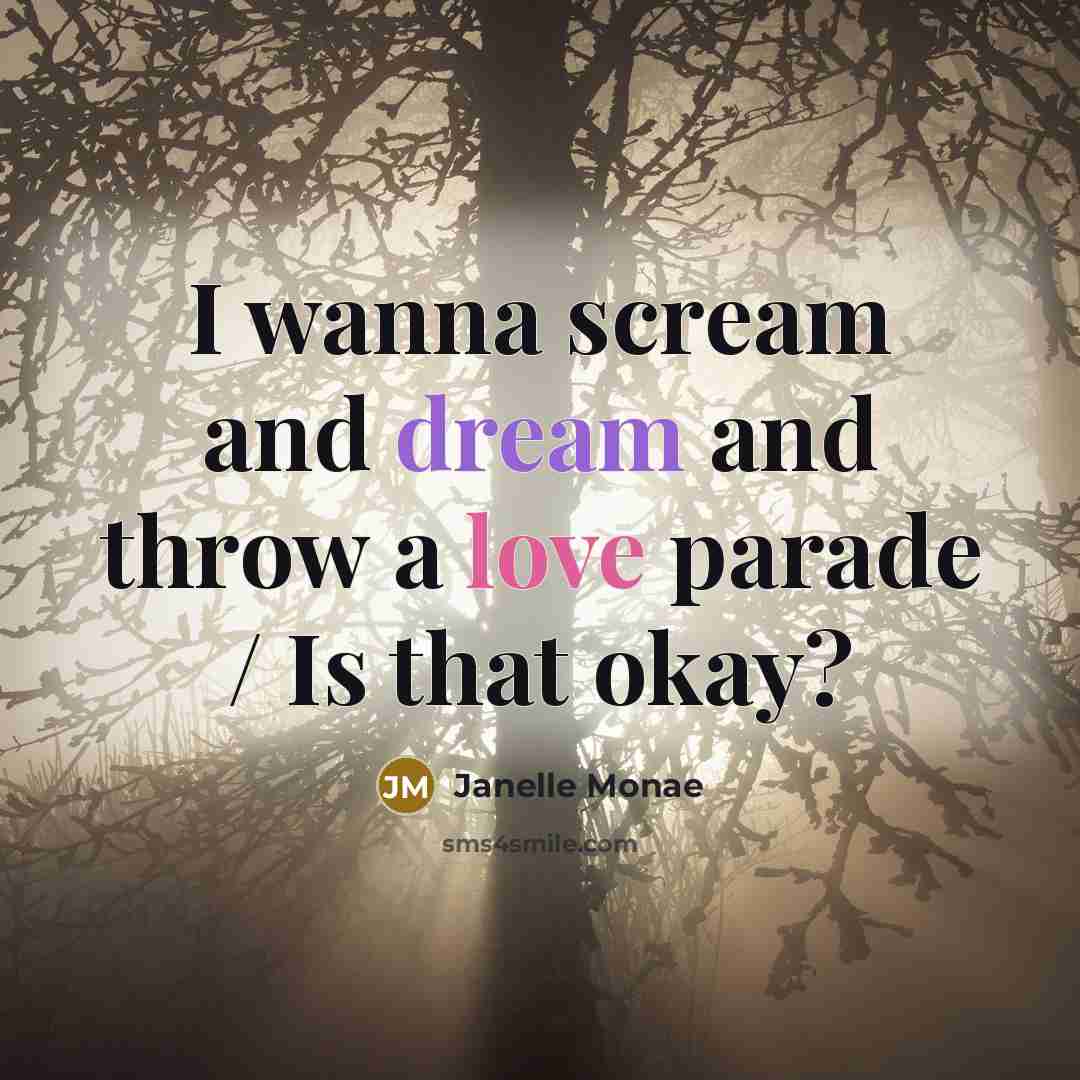 “I wanna scream and dream and throw a love parade…” quote by Janelle Monae