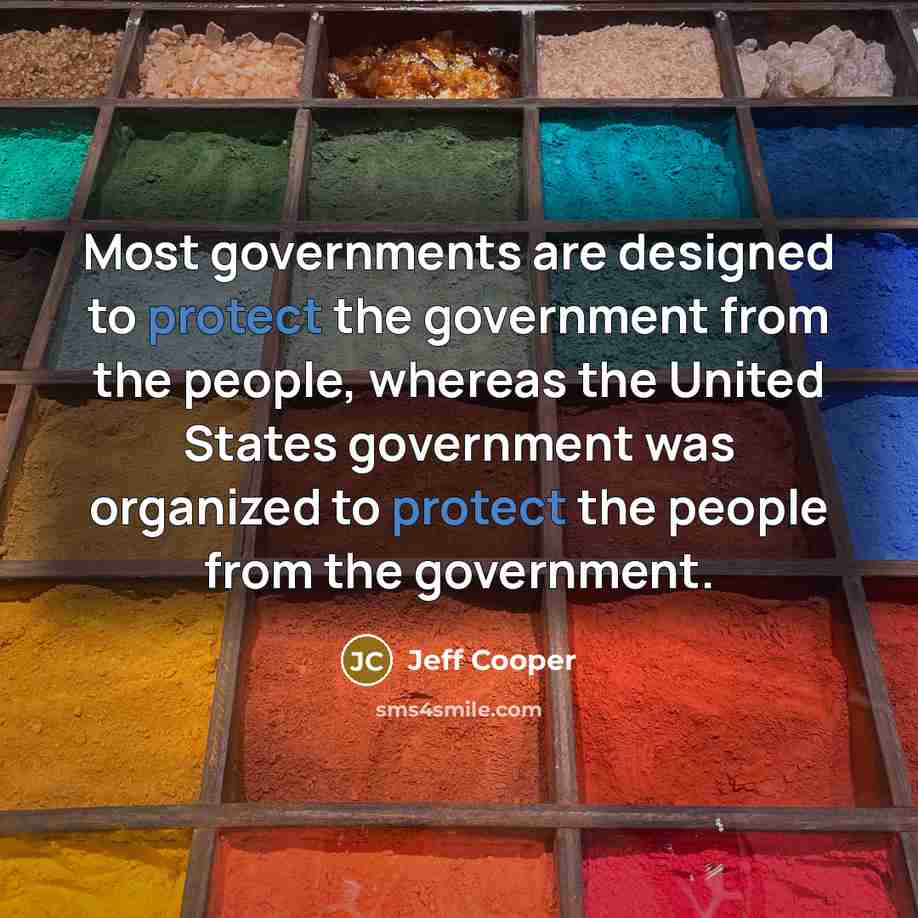 “Most governments are designed to protect the government from the…” quote by Jeff Cooper
