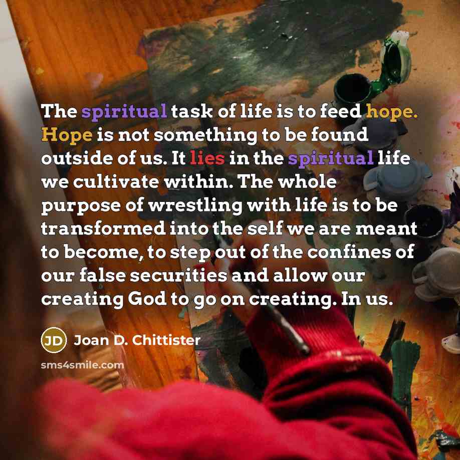 “The spiritual task of life is to feed hope. Hope…” quote by Joan D. Chittister