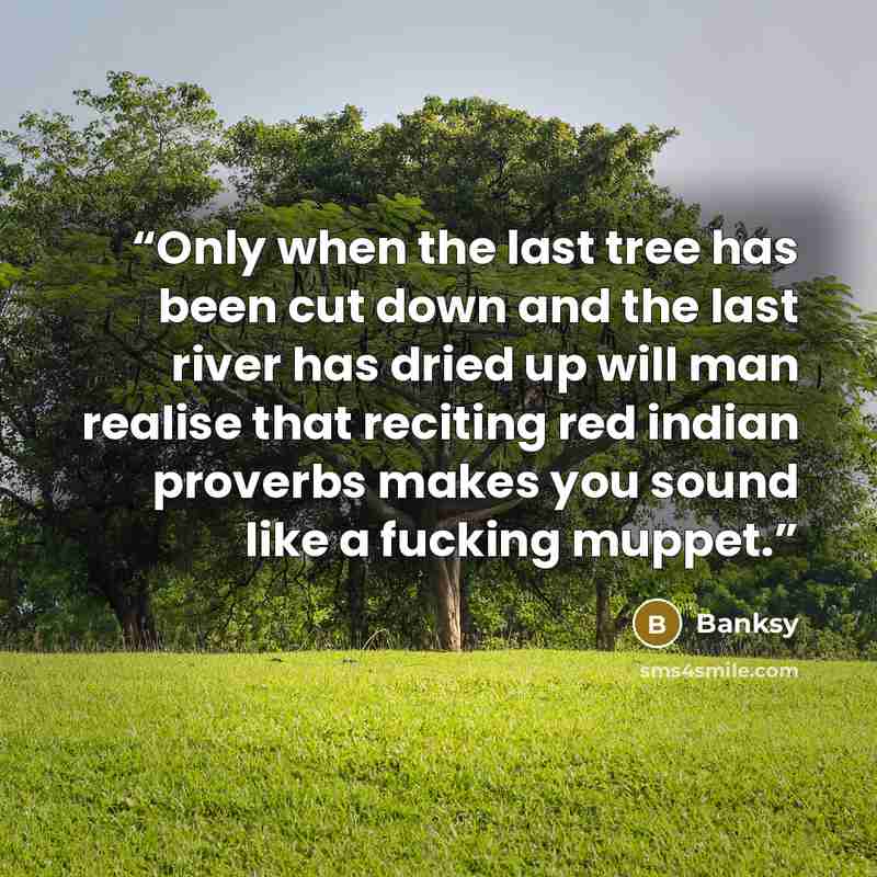 “Only when the last tree has been cut down and the last river has dried up will man realise that reciting red indian proverbs makes you sound like a fucking muppet.” quote by Banksy