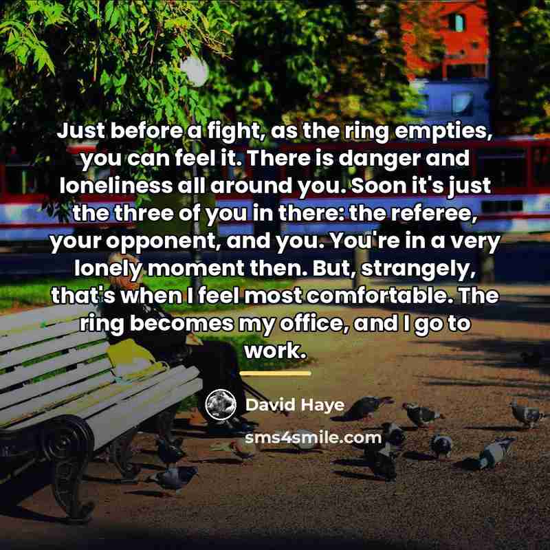 “Just before a fight, as the ring empties, you can…” quote by David Haye