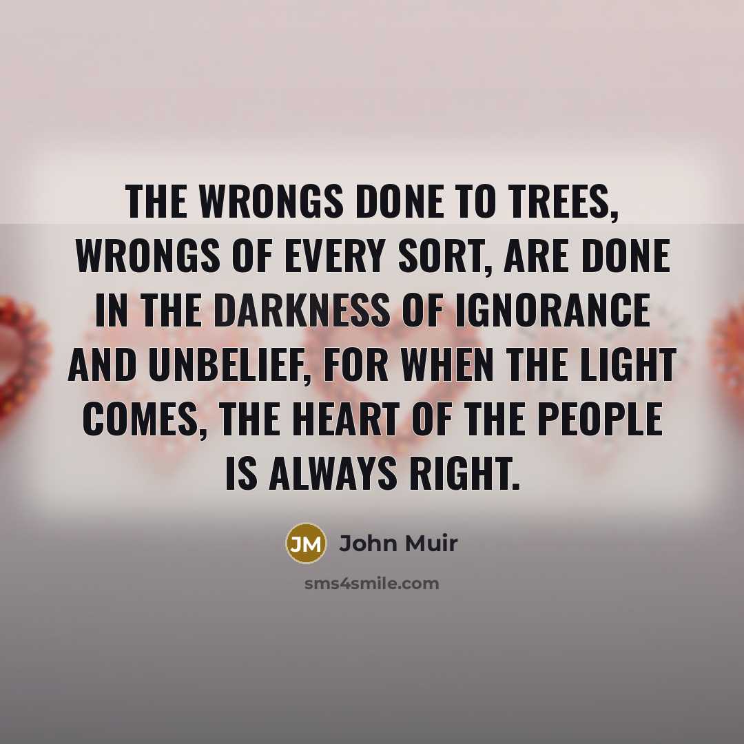 “The wrongs done to trees, wrongs of every sort, are…” quote by John Muir