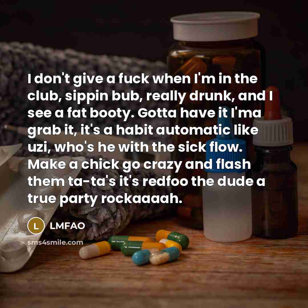 “I don't give a fuck when I'm in the club,…” quote by Lmfao