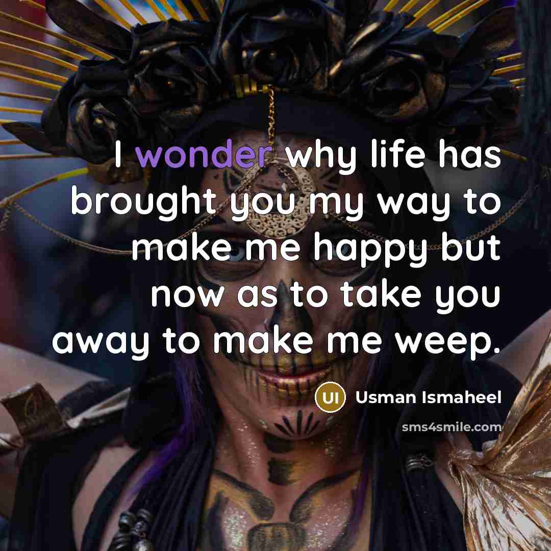 “I wonder why life has brought you my way to…” quote by Usman Ismaheel