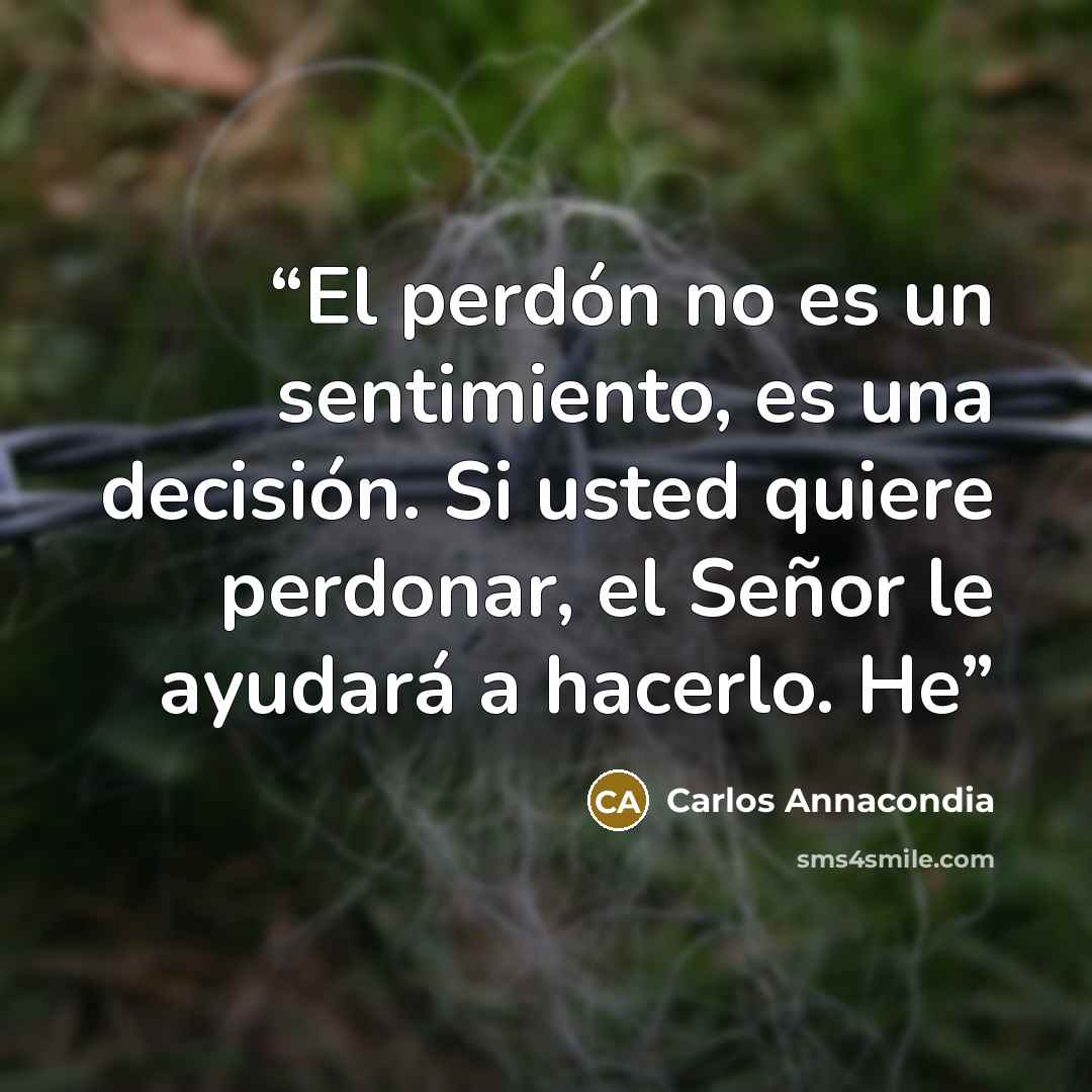 “El perdón no es un sentimiento, es una decisión. Si usted quiere perdonar, el Señor le ayudará a hacerlo. He” quote by Carlos Annacondia