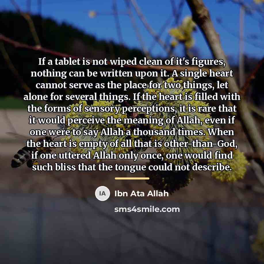 “If a tablet is not wiped clean of it's figures,…” quote by Ibn Ata Allah
