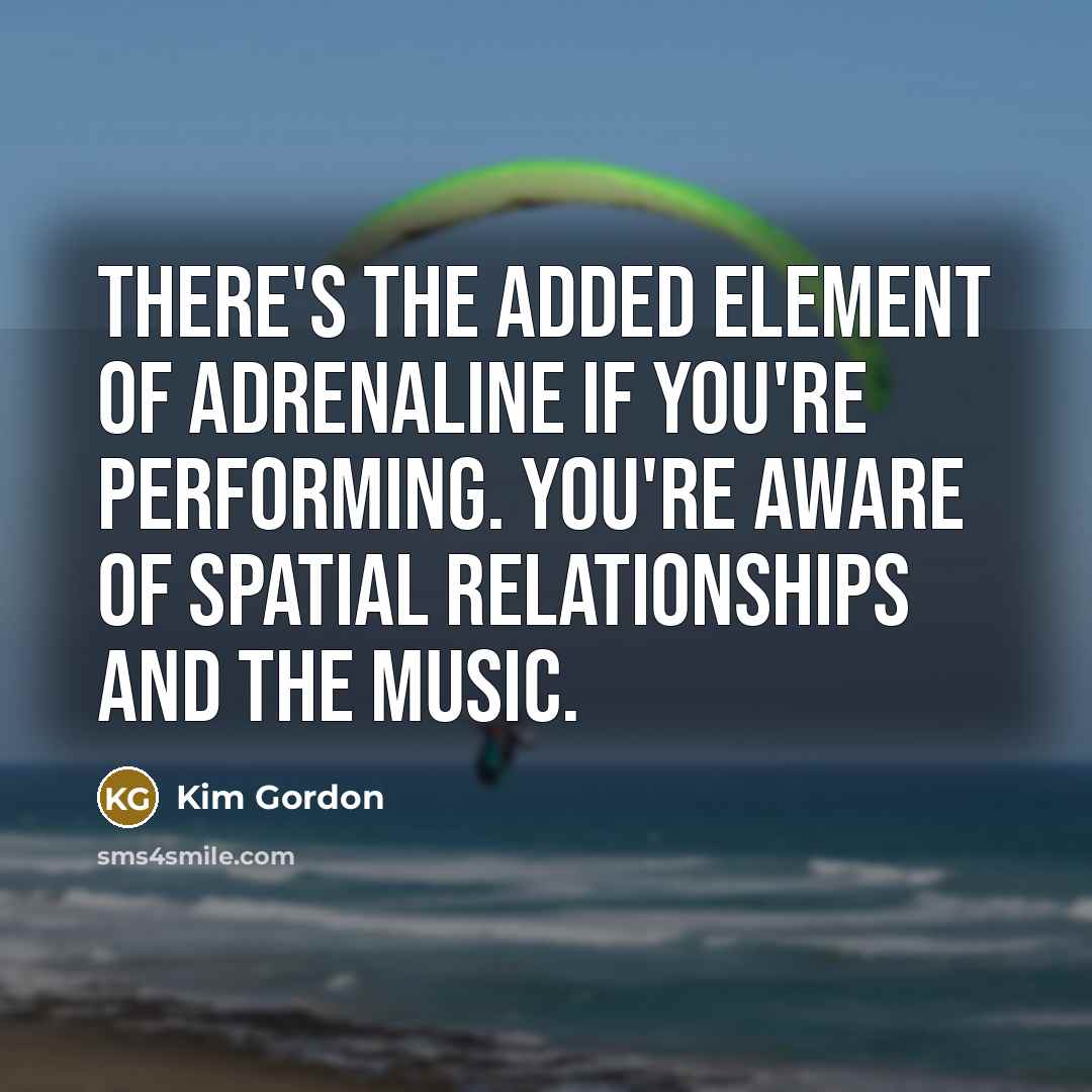 “There's the added element of adrenaline if you're performing. You're…” quote by Kim Gordon