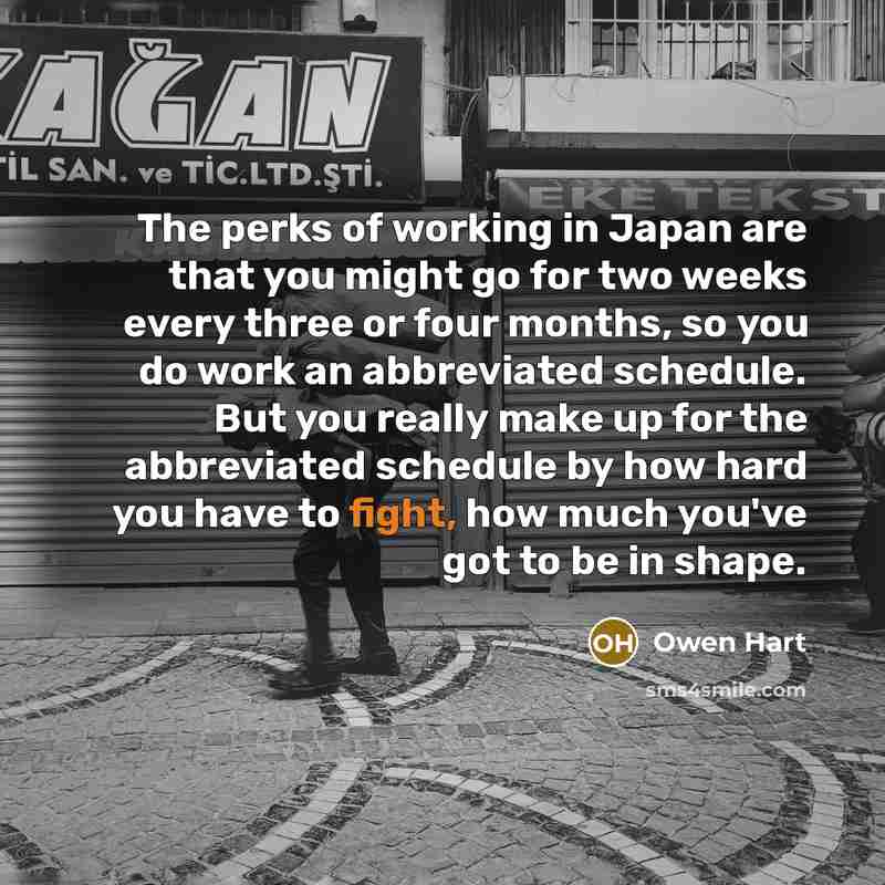 “The perks of working in Japan are that you might…” quote by Owen Hart