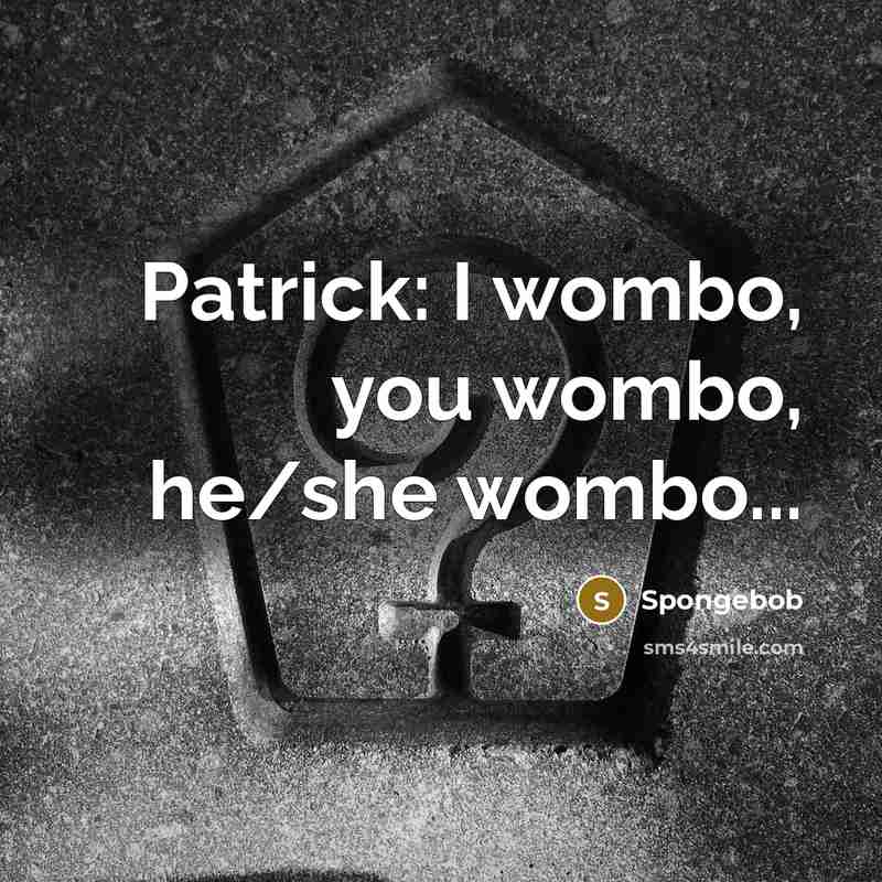 “Patrick: I wombo, you wombo, he/she wombo...” quote by Spongebob