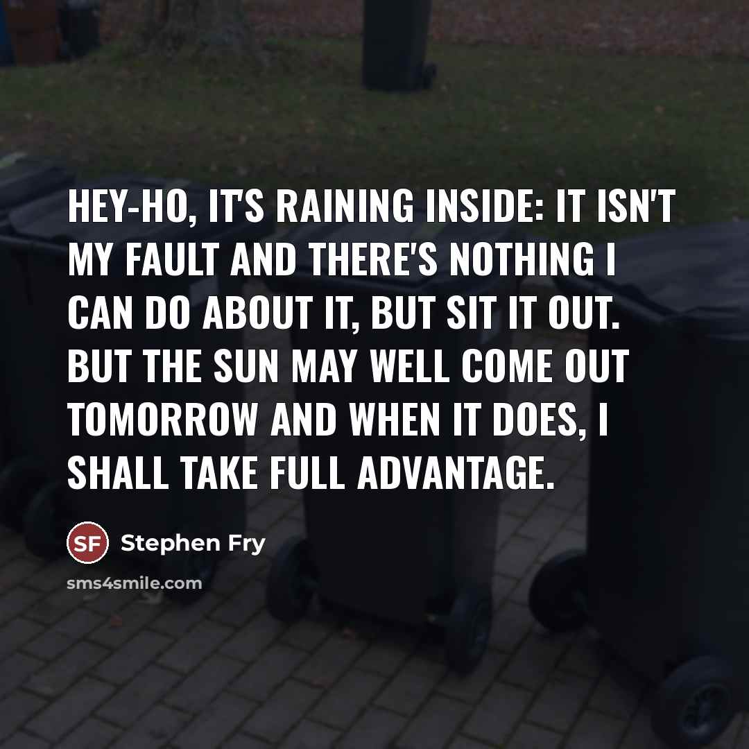 “Hey-ho, it's raining inside: it isn't my fault and there's…” quote by Stephen Fry