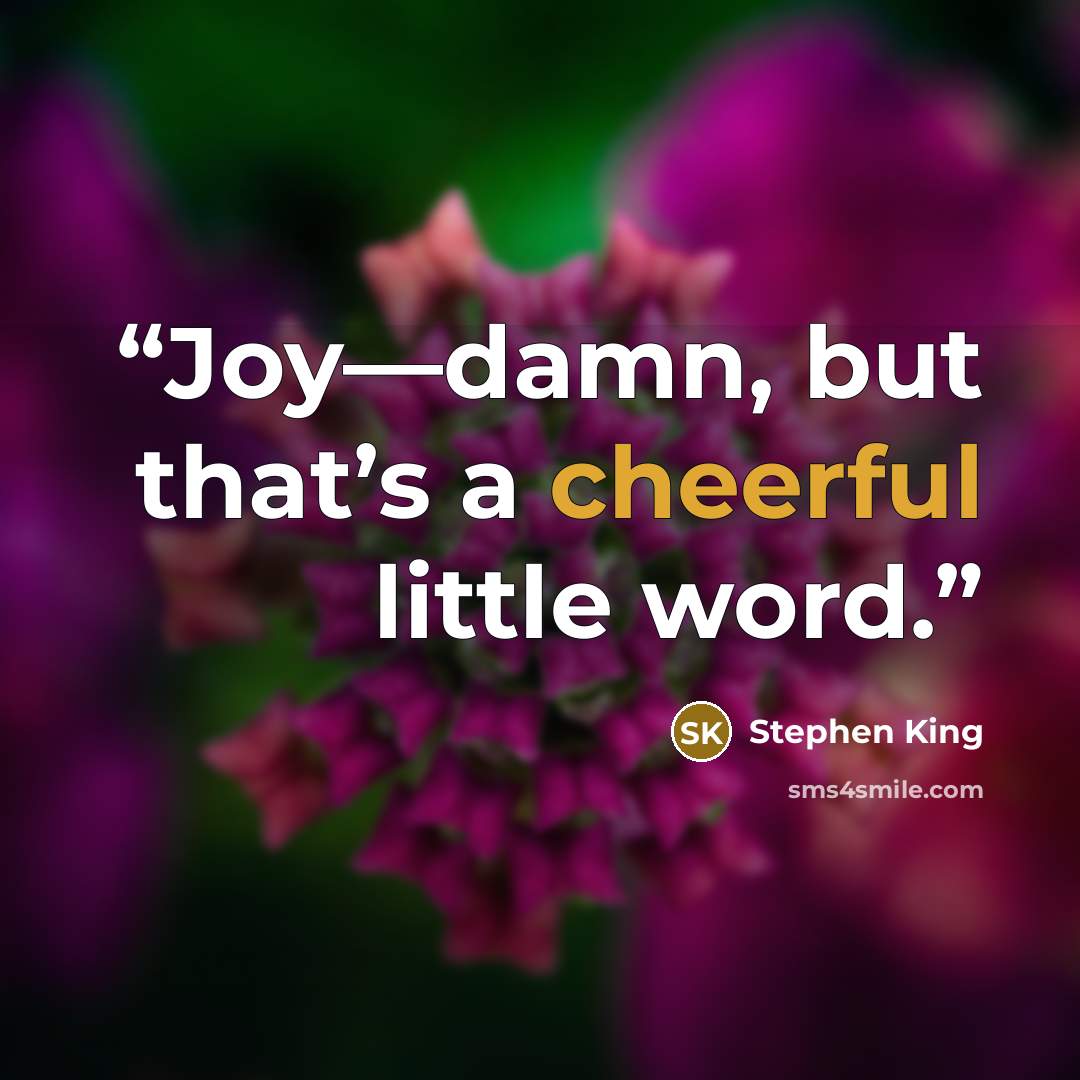 “Joy—damn, but that’s a cheerful little word.” quote by Stephen King