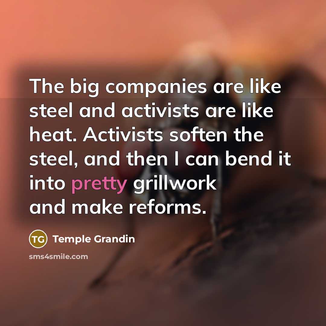 “The big companies are like steel and activists are like…” quote by Temple Grandin