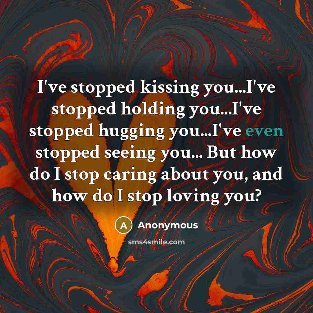 “I've stopped kissing you...I've stopped holding you...I've stopped hugging you...I've…” quote by Anonymous