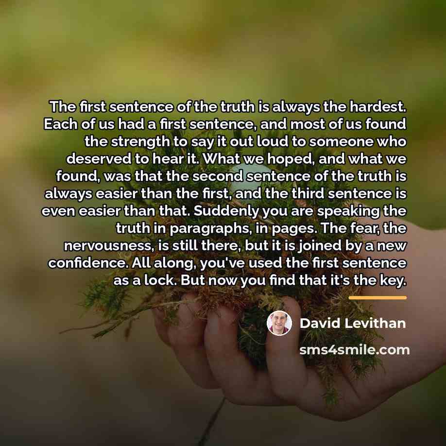 “The first sentence of the truth is always the hardest.…” quote by David Levithan