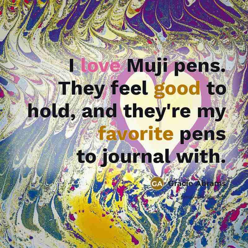 “I love Muji pens. They feel good to hold, and…” quote by Gracie Abrams