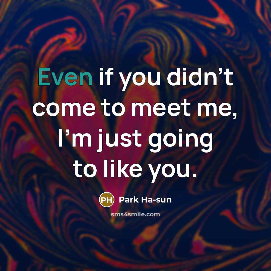 “Even if you didn't come to meet me, I'm just going to like you.” quote by Park Ha-sun