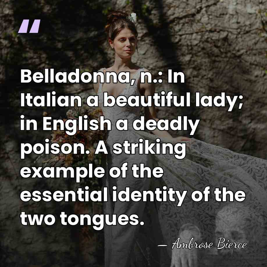 Belladonna, n.: In Italian a beautiful lady; in English a deadly poison.&hellip; - Ambrose Bierce